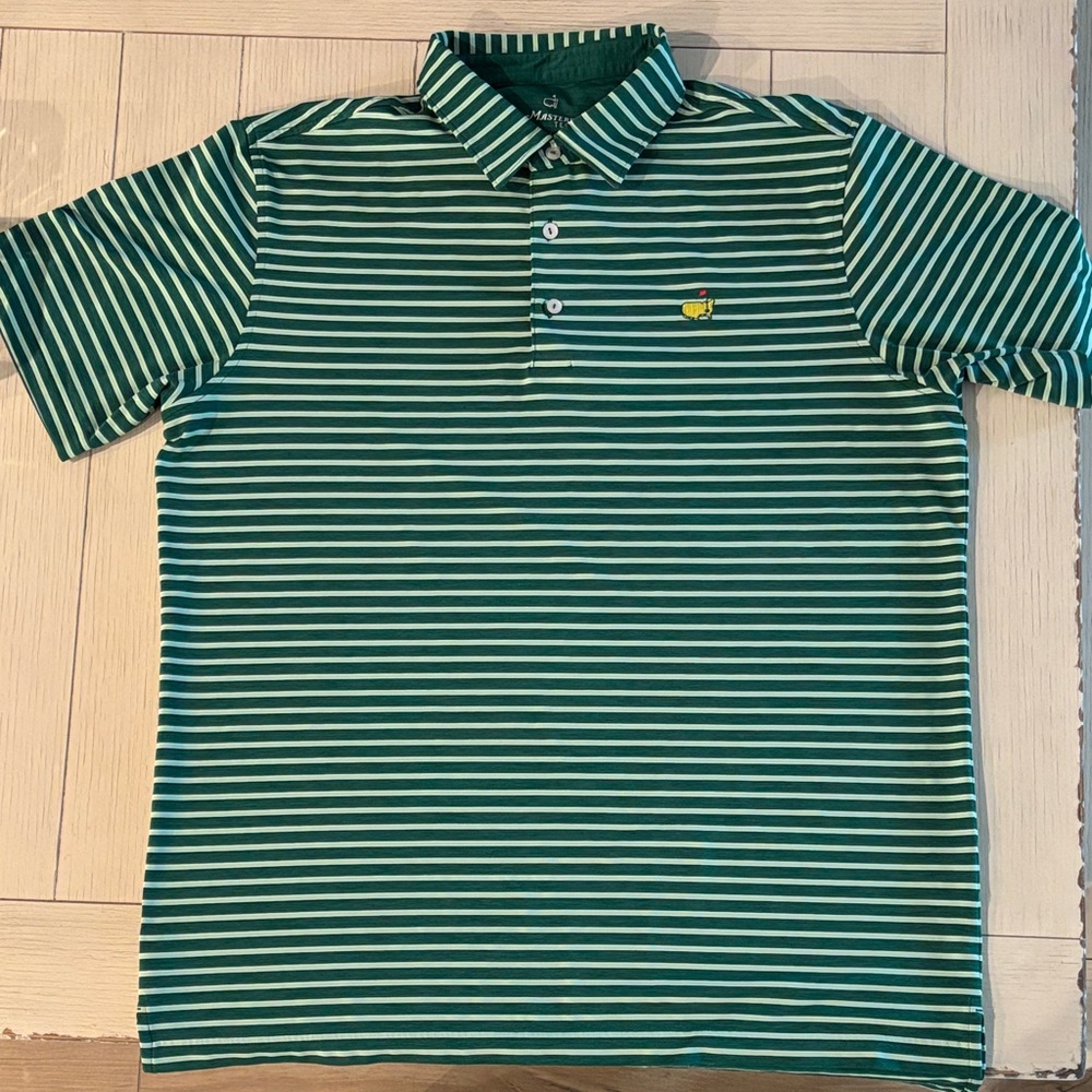 The Masters Green Striped Polo Shirt with yellow logo
